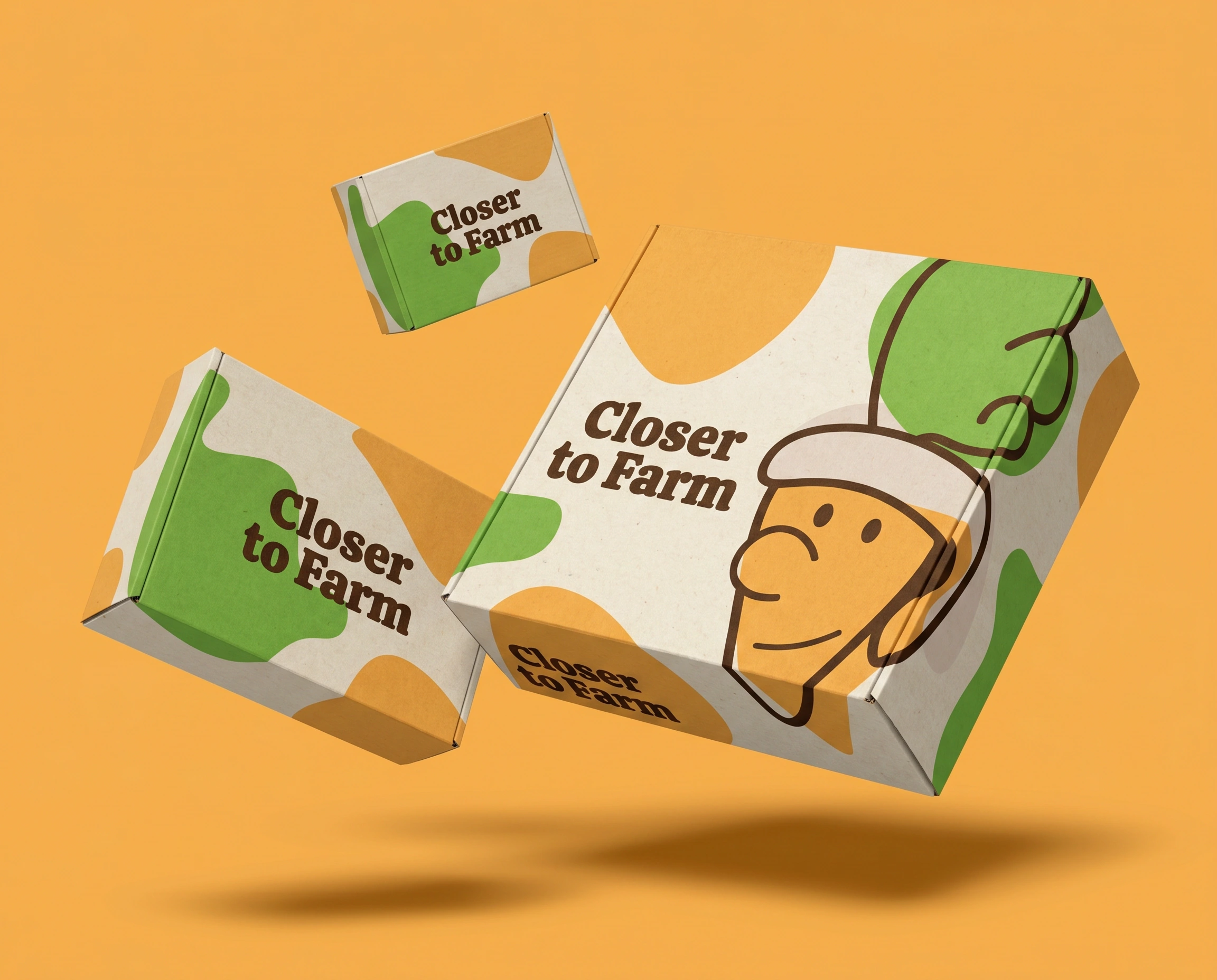 Mockup scatole Closer To Farm con packaging coordinato e Carrot Knight